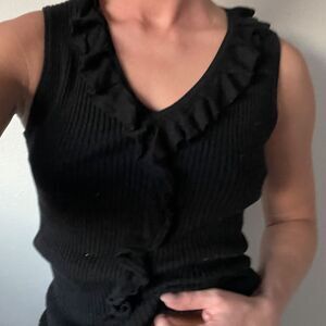 Vintage Women's 90s Y2K V-Neck Ribbed Knit‎ Ruffle Front Tank